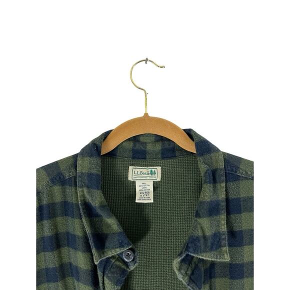LL BEAN Check Plaid Flannel Shirt Thermal Lining Men's XXL Green Black Shacket - Picture 4 of 6